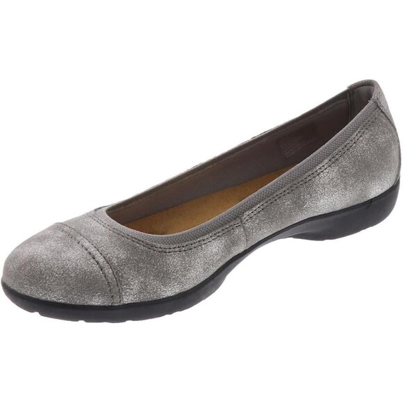 Clarks Womens Pewter Leather Closed Pointed Toe Meadow Opal Ballet Flat Shoes - Picture 5 of 7